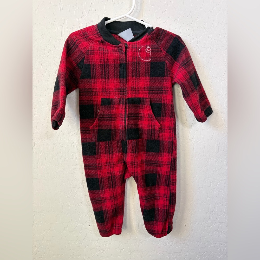 Carhartt Red and Black Plaid Fleece Kids One-Piece Footie